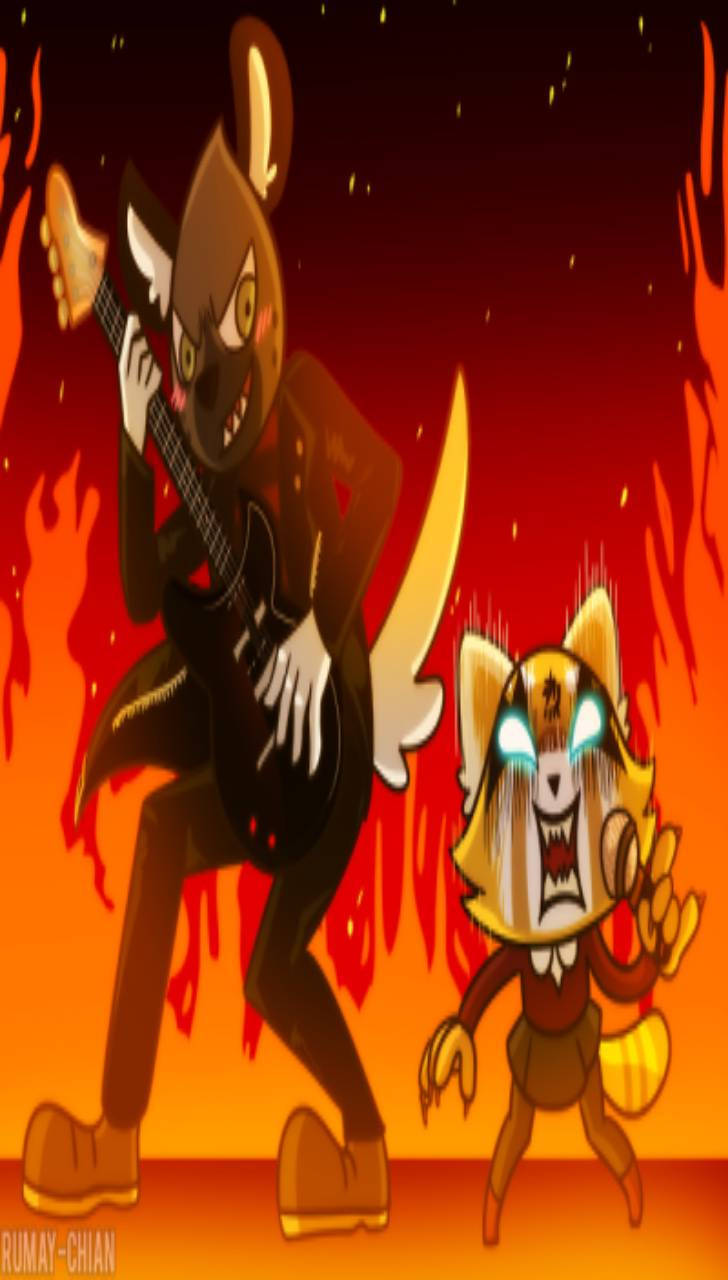 Aggretsuko, rock and roll, fiery orange and red background, HD Phone Wallpaper
