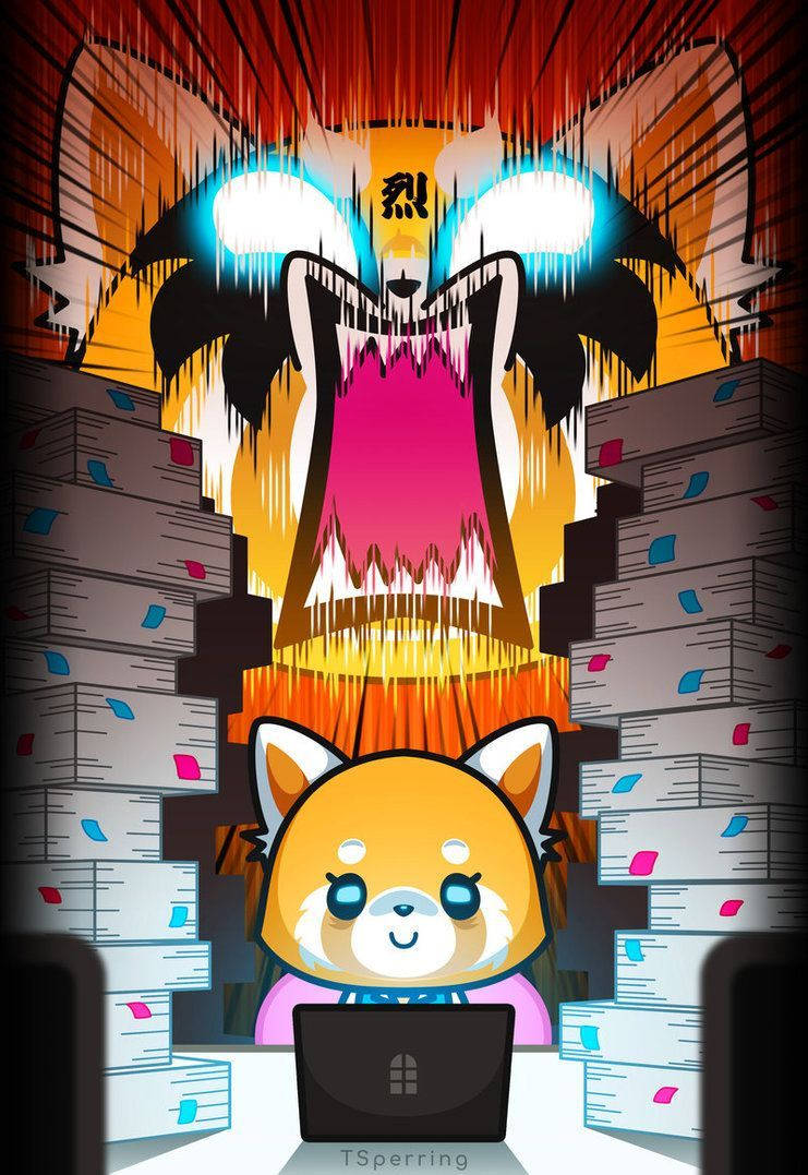 Aggretsuko, red panda character, laptop, SD Phone Wallpaper