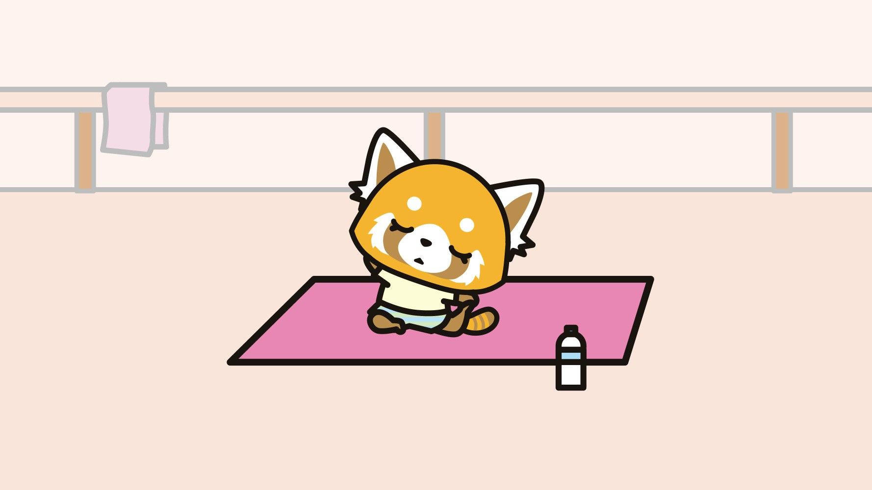 Aggretsuko, red panda character, pink yoga mat, HD Desktop Wallpaper