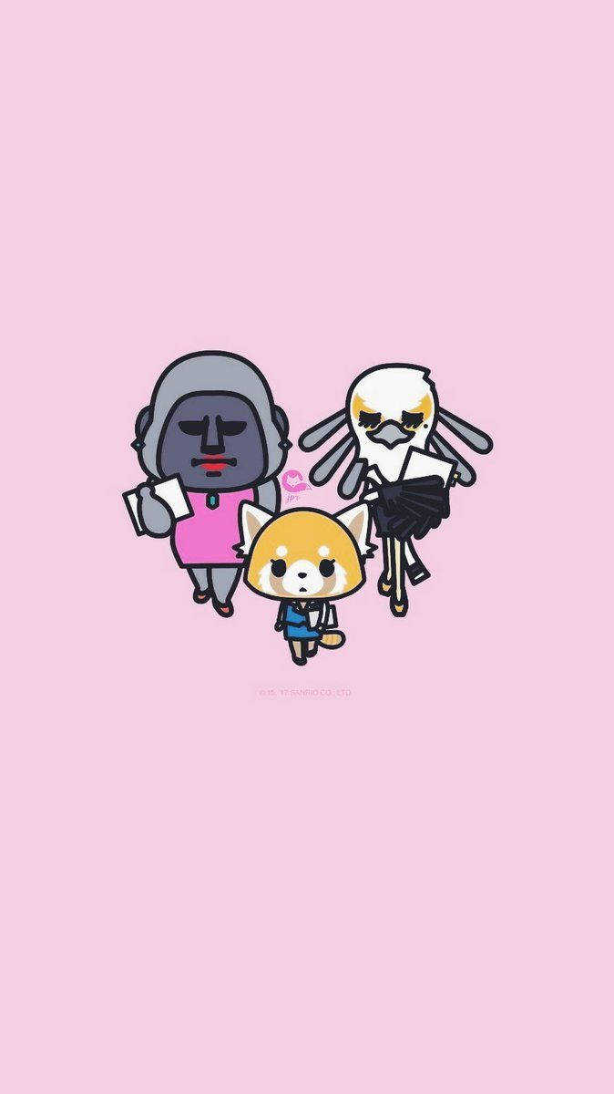 Aggretsuko, chibi, pink background, SD Phone Wallpaper