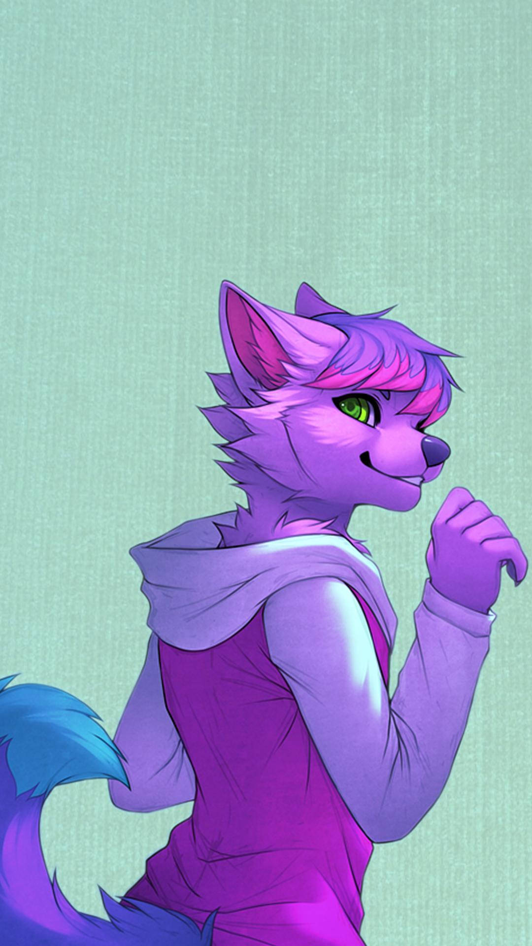 Aggretsuko, purple fox, green eyes, Full HD Phone Wallpaper