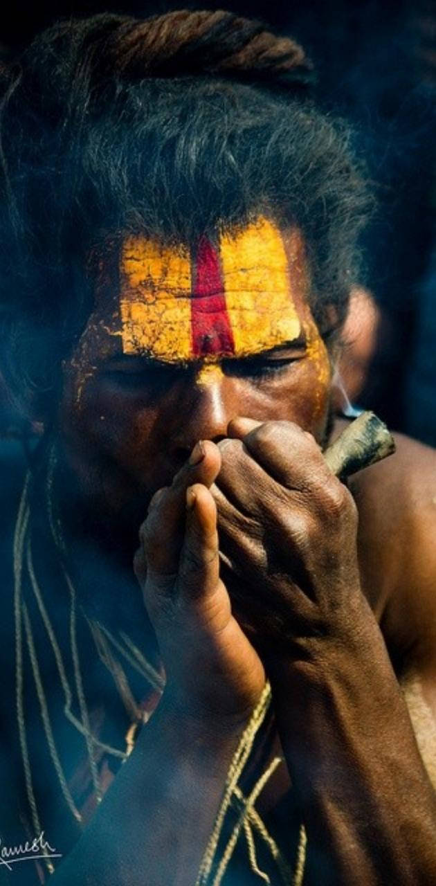 Aghori, dark skin, yellow-red forehead markings, HD Phone Wallpaper