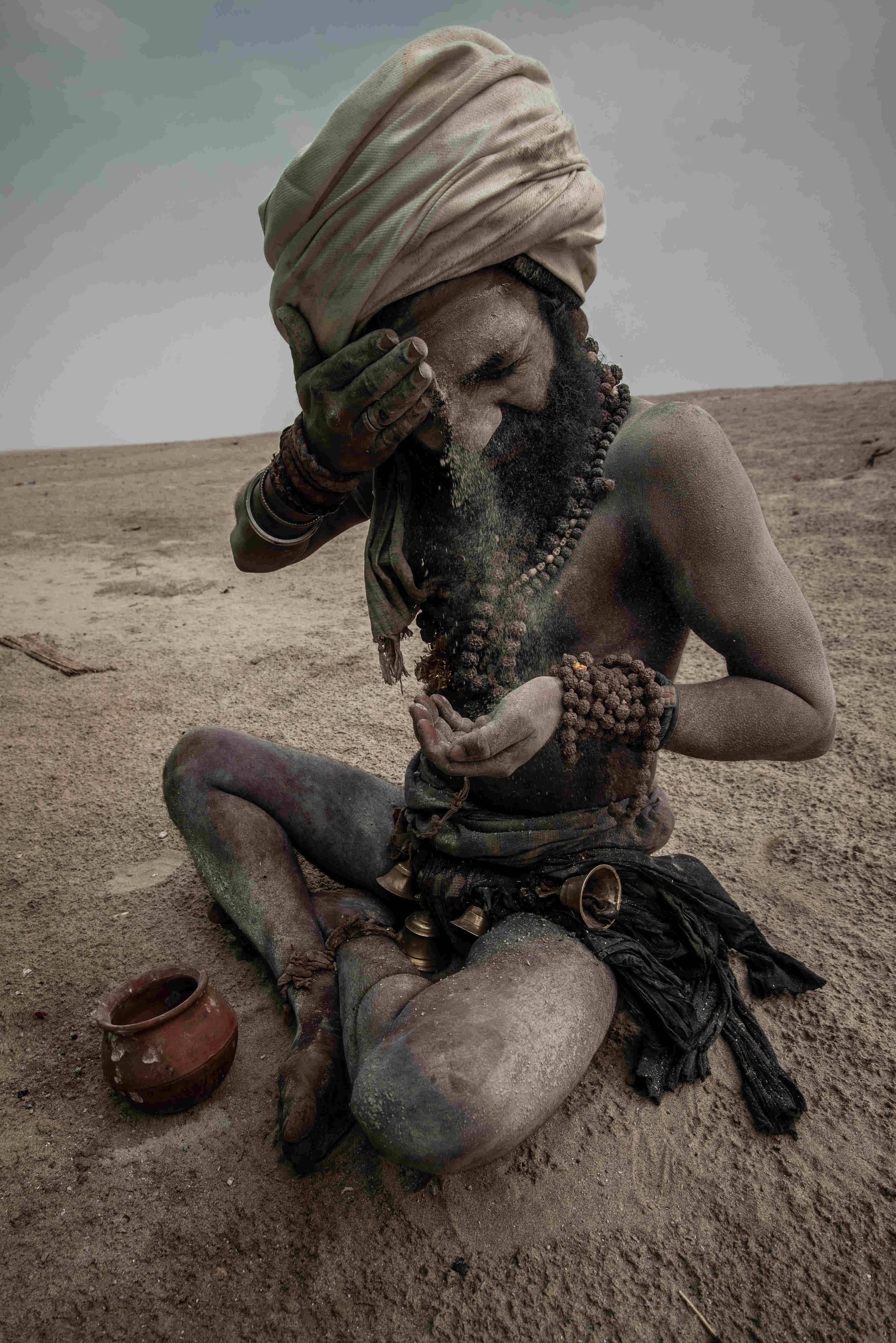 Aghori, bearded ascetic, turban, 5K Phone Wallpaper