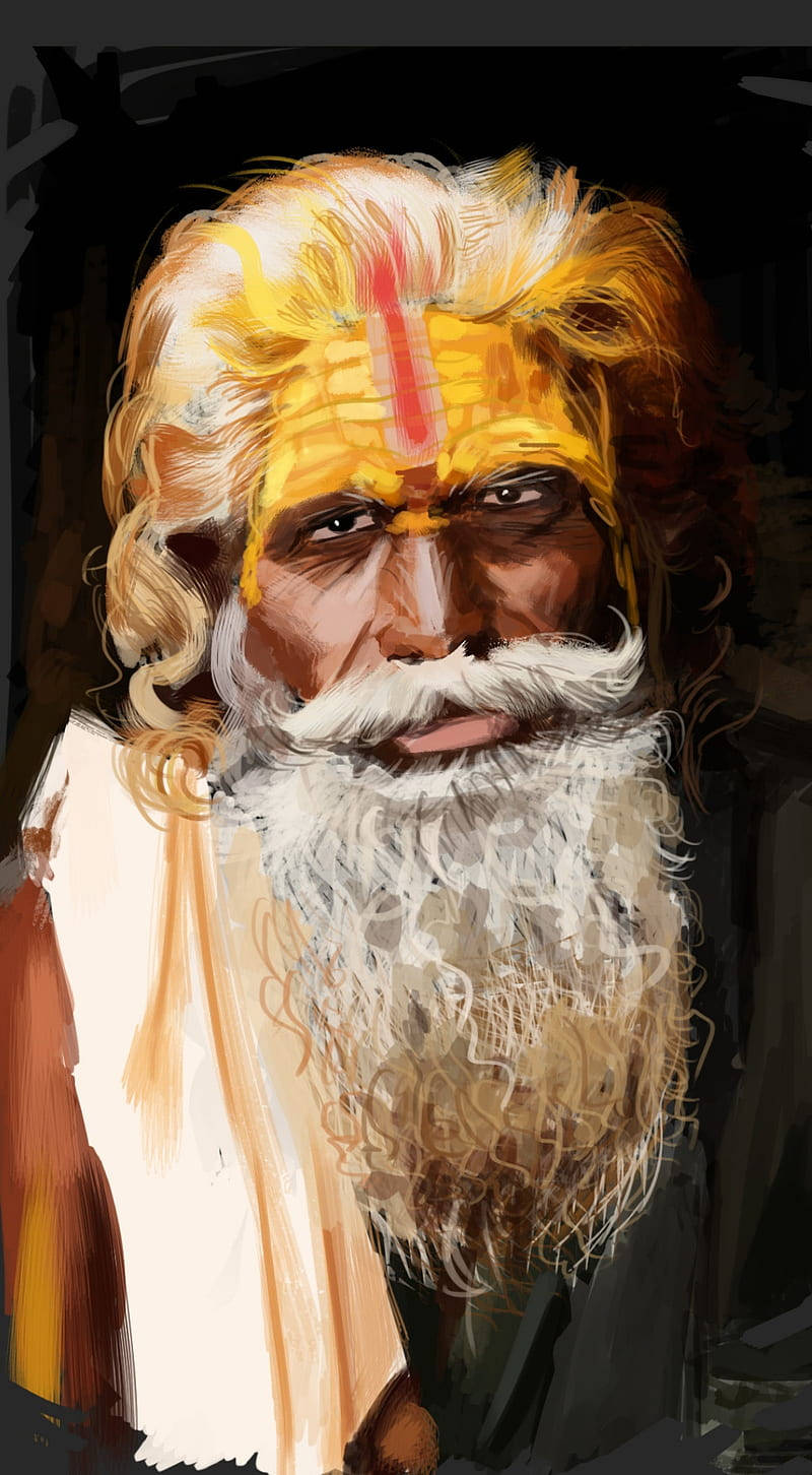 Aghori, oil painted art, long white beard, HD Phone Wallpaper