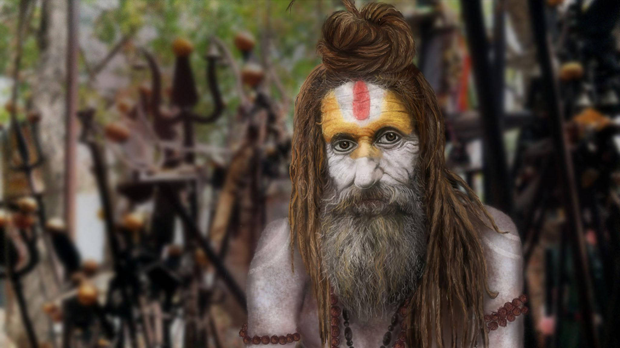 Aghori, Hindu sage, white face, Full HD Desktop Wallpaper