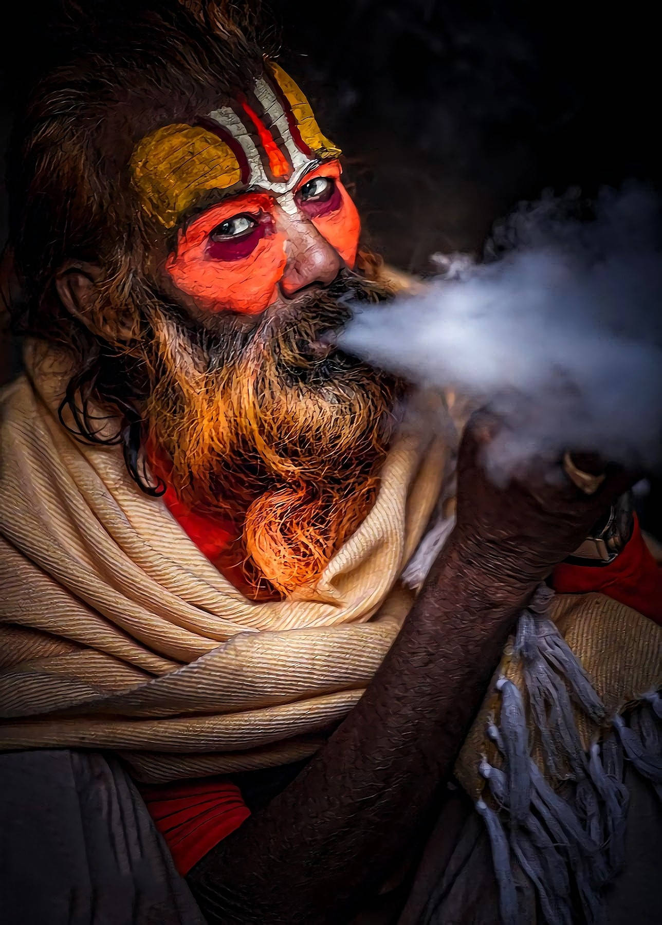 Aghori, orange face paint, gold face paint, HD Phone Wallpaper