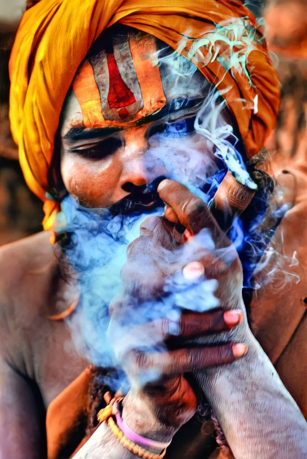 Aghori, bright orange turban, ritual markings, HD Phone Wallpaper