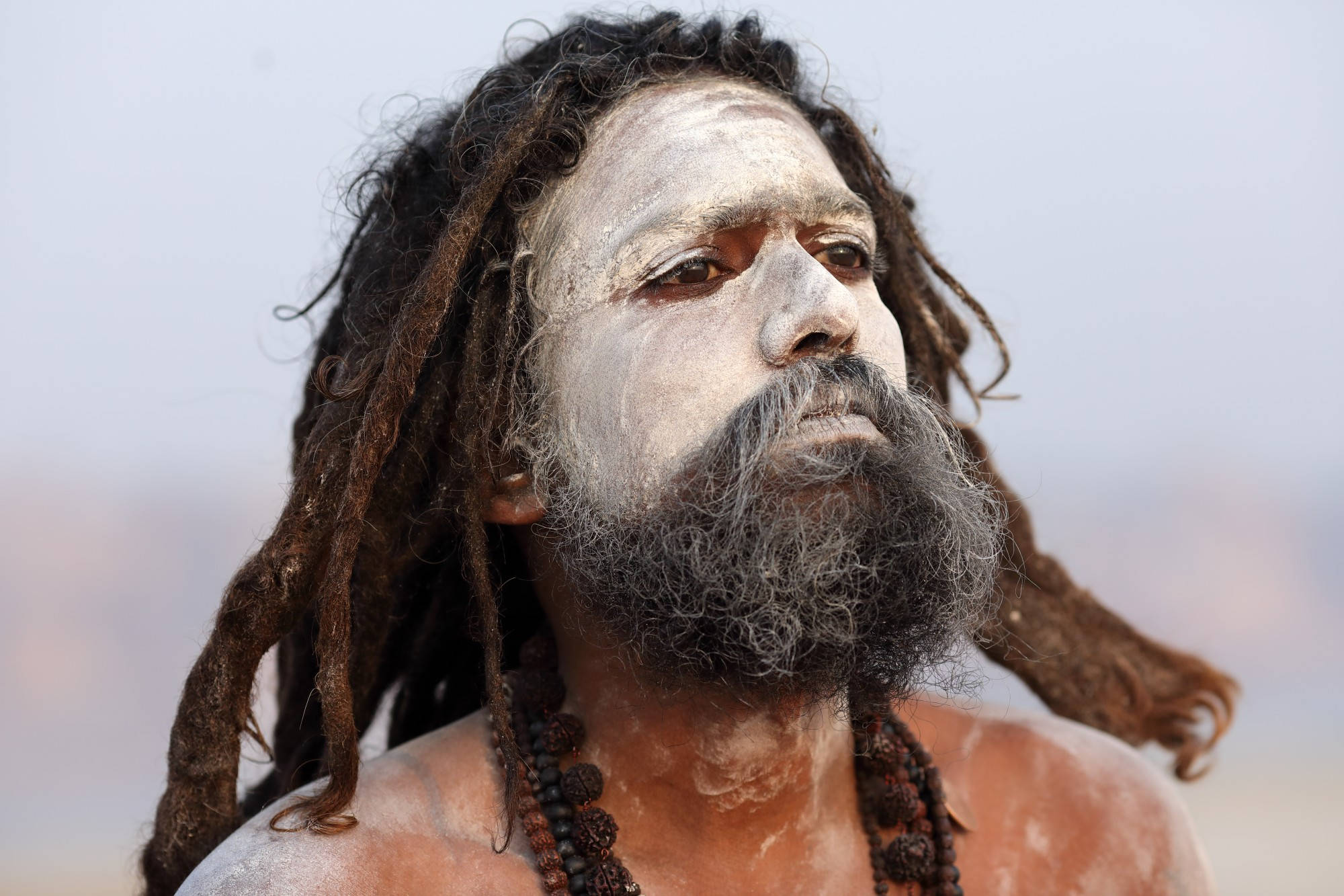 Aghori, dreadlocks, white face paint, Full HD Desktop Wallpaper