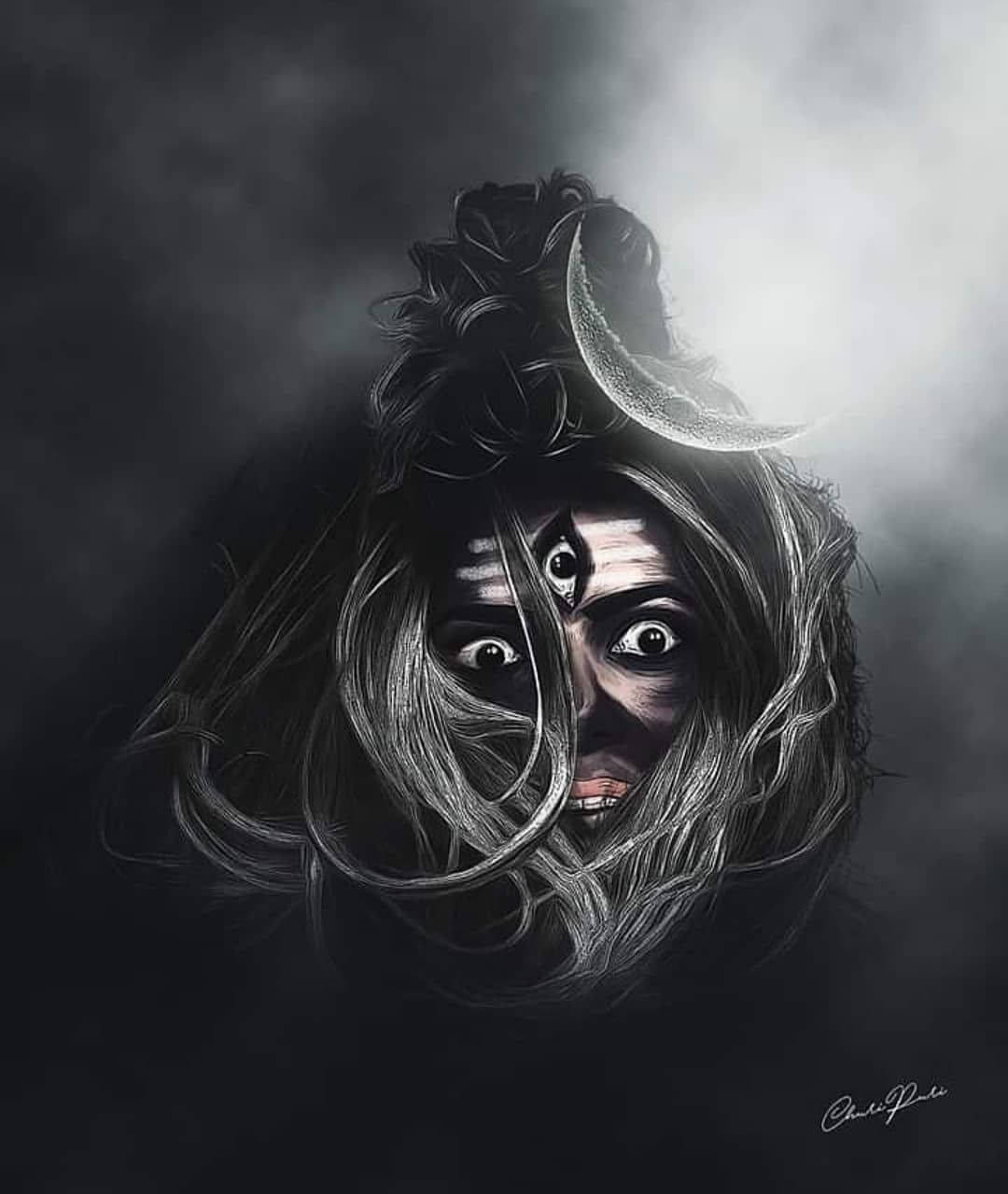 Aghori, third eye, crescent moon, SD Phone Wallpaper