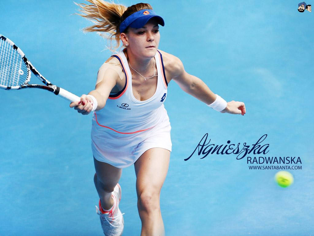 Agnieszka Radwanska, white gear, blue court, SD Desktop Wallpaper