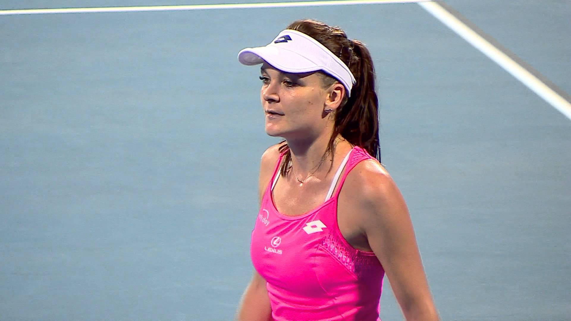 Agnieszka Radwanska, pink top, blue hard court, Full HD Desktop Wallpaper