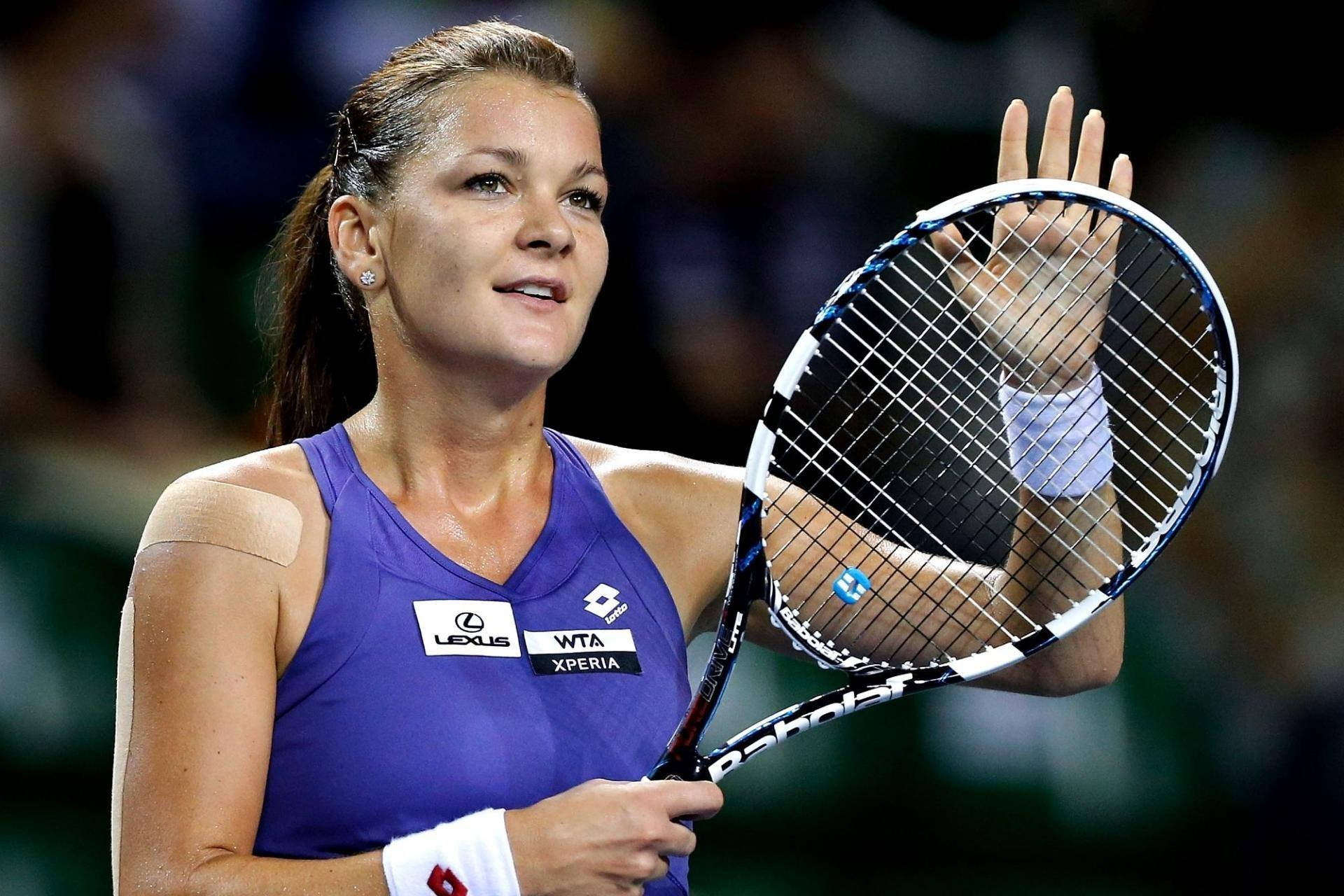 Agnieszka Radwanska, purple outfit, racket, Full HD Desktop Wallpaper