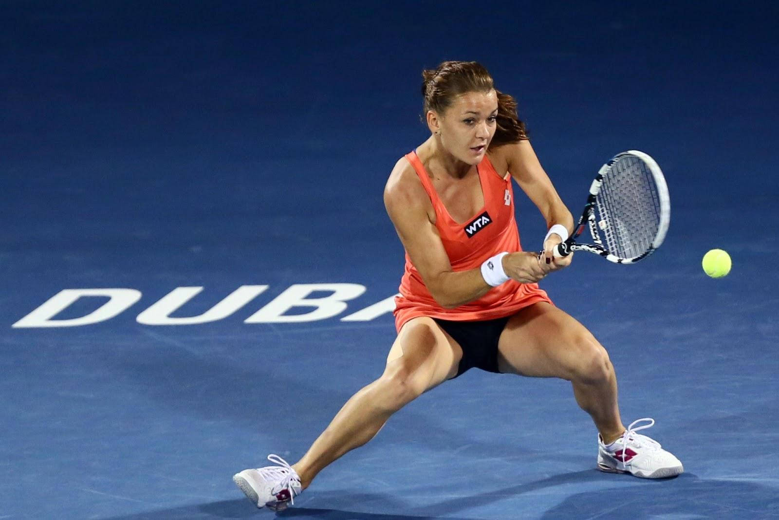 Agnieszka Radwanska, stable double-handed stroke, orange outfit, HD Desktop Wallpaper