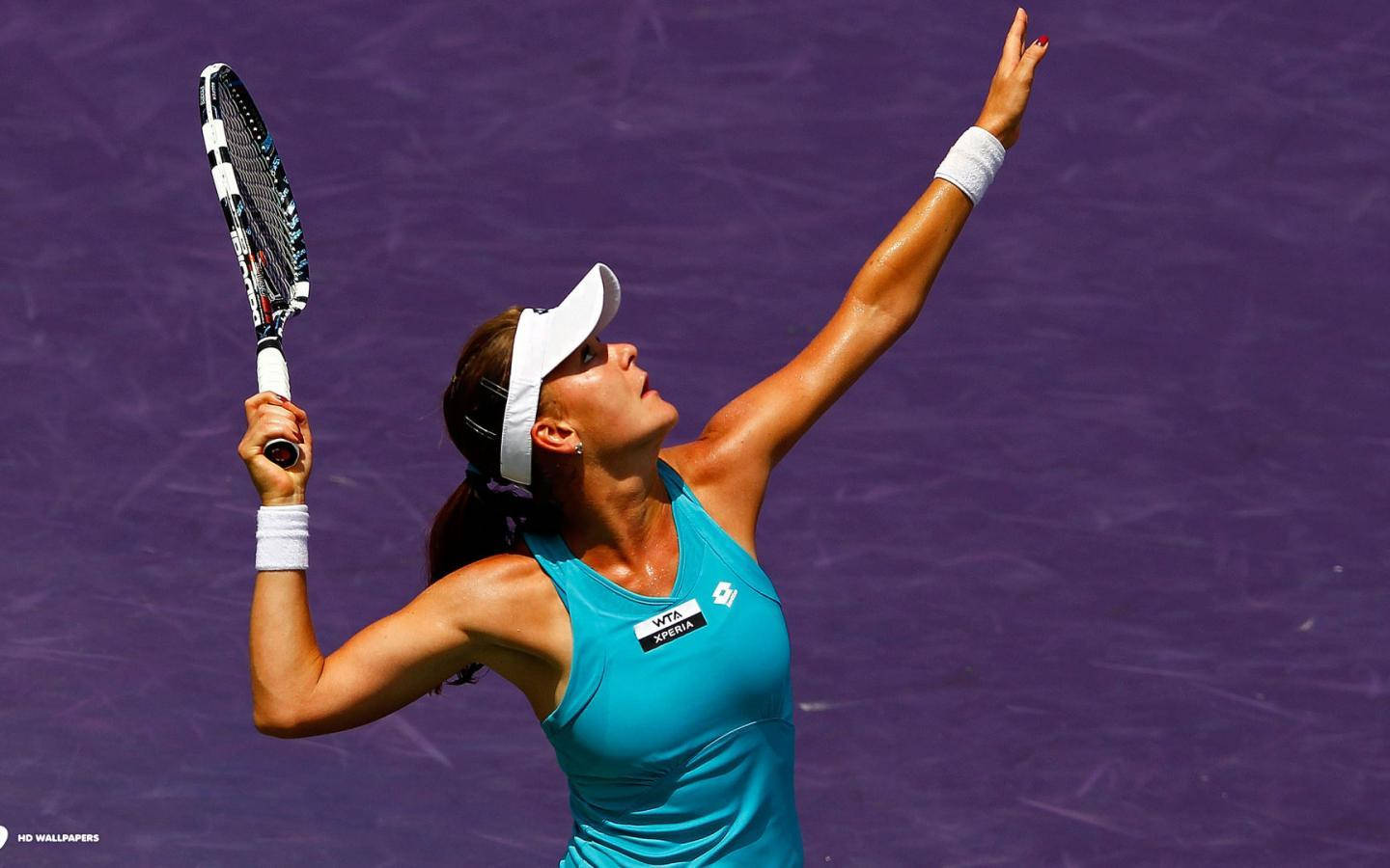Agnieszka Radwanska, teal outfit, vibrant purple court, HD Desktop Wallpaper