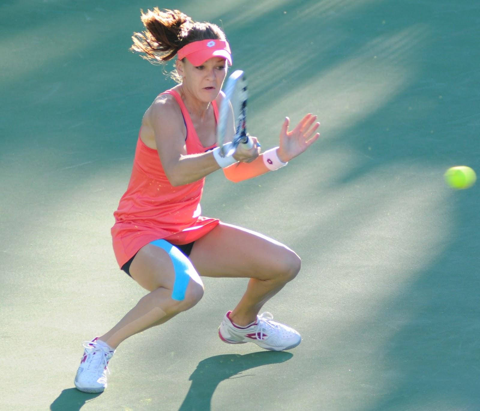Agnieszka Radwanska, vibrant orange outfit, bright yellow ball, HD Desktop Wallpaper