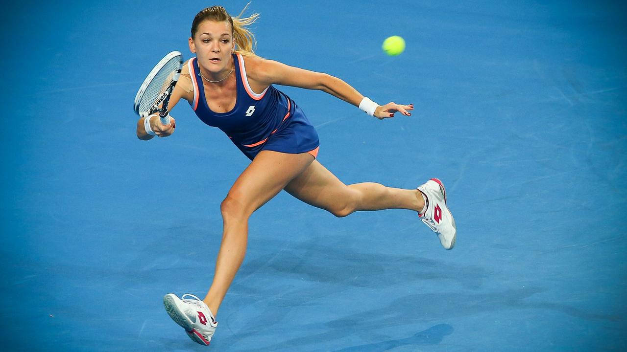 Agnieszka Radwanska, vibrant blue court, bright yellow tennis ball, HD Desktop Wallpaper