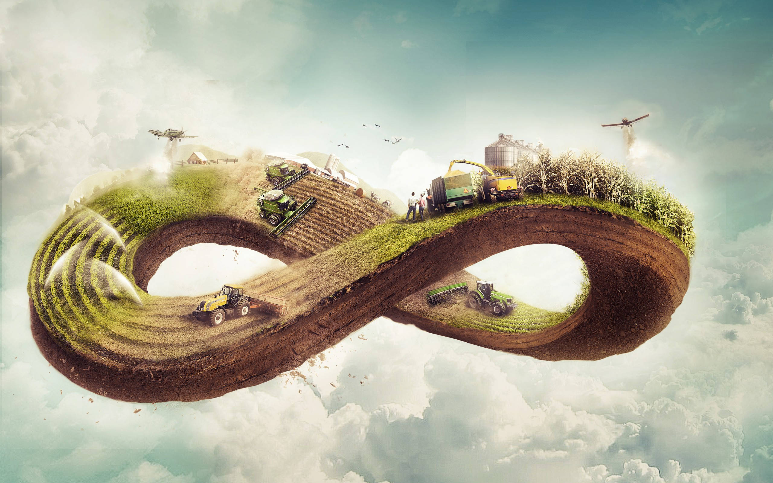 Agriculture, infinity symbol, farmland, 2K Desktop Wallpaper