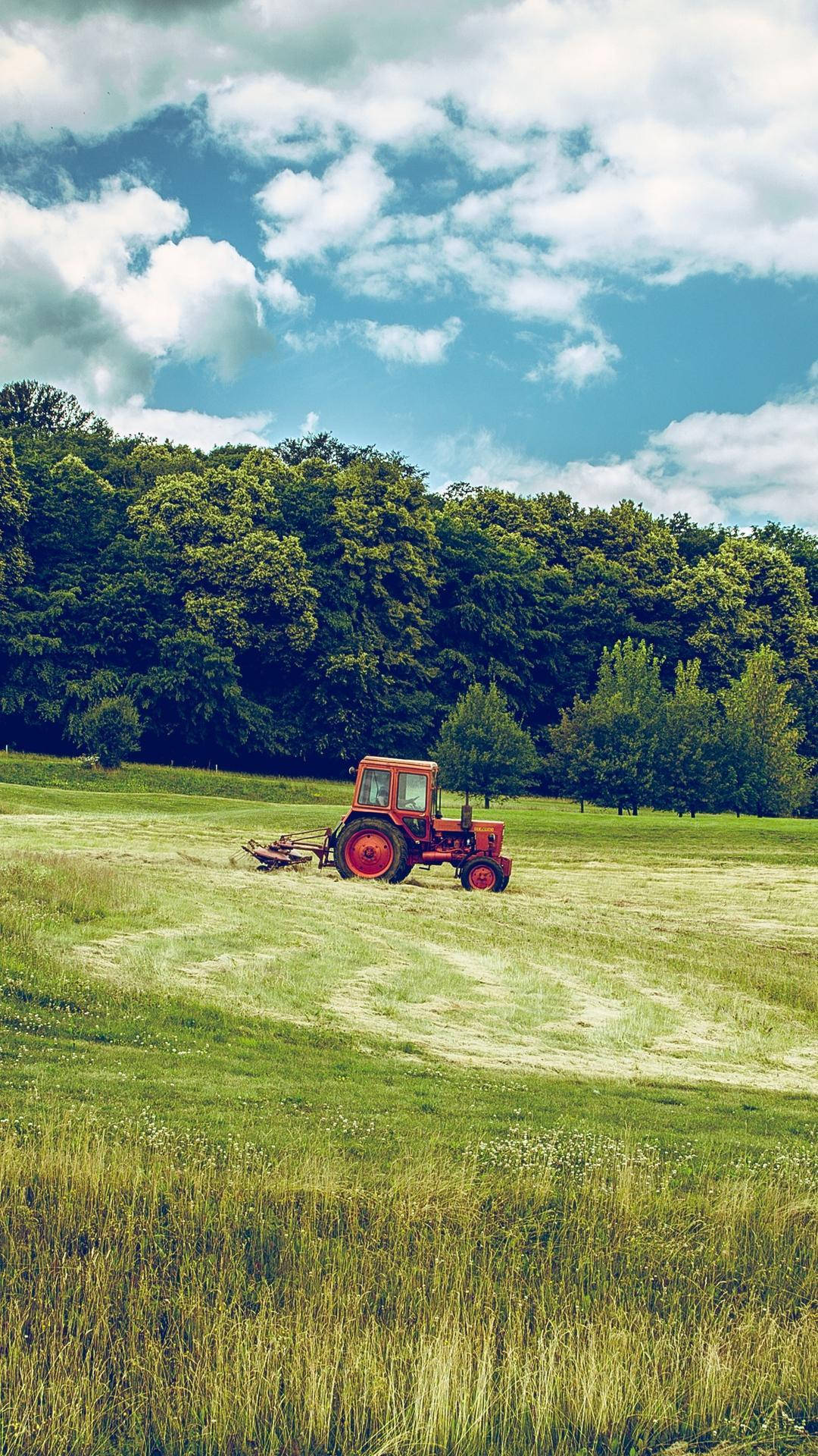 flail mower, agriculture, red tractor, Full HD Phone Wallpaper