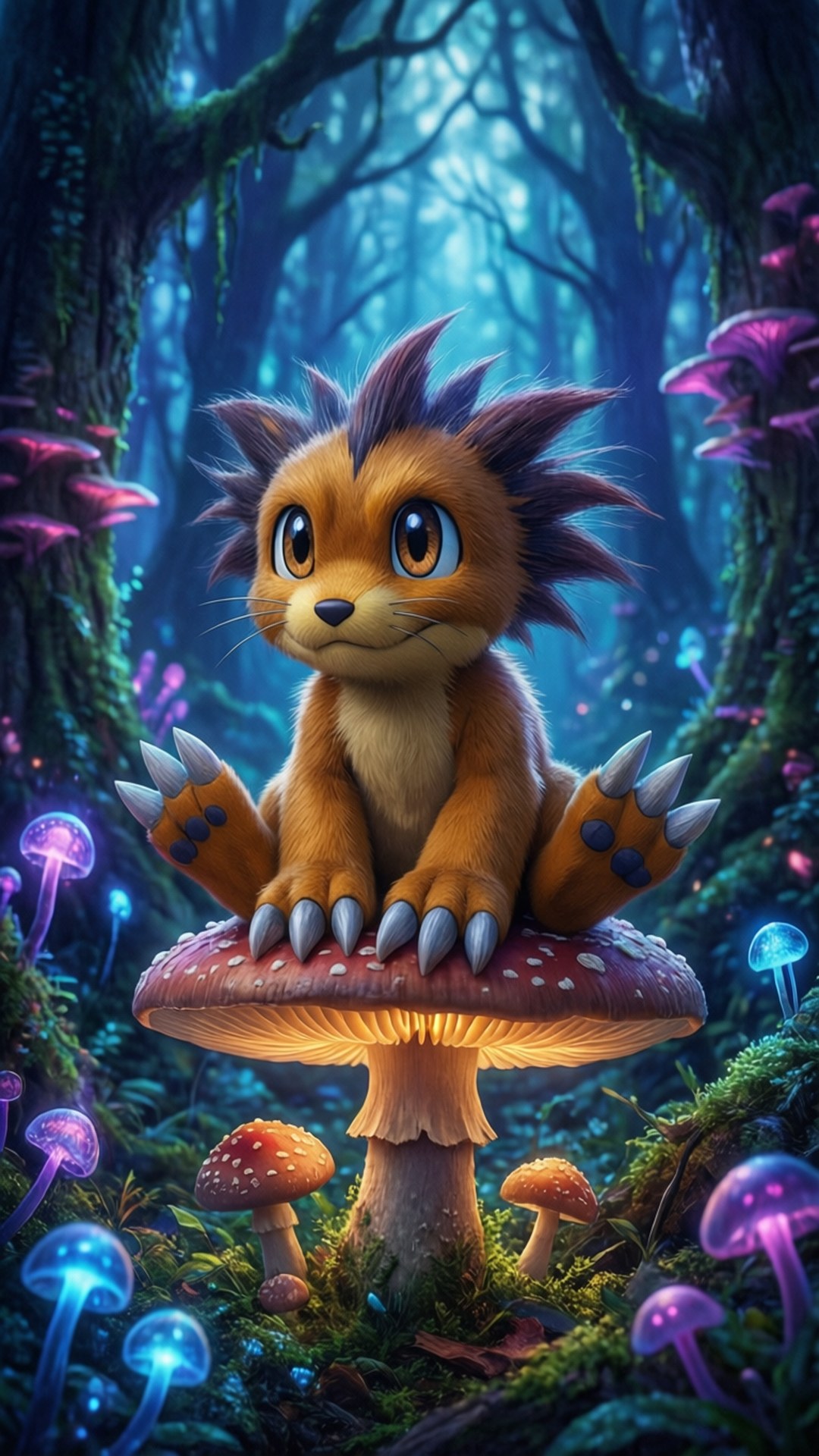 Agumon, mushroom, magical forest, Full HD Phone Wallpaper