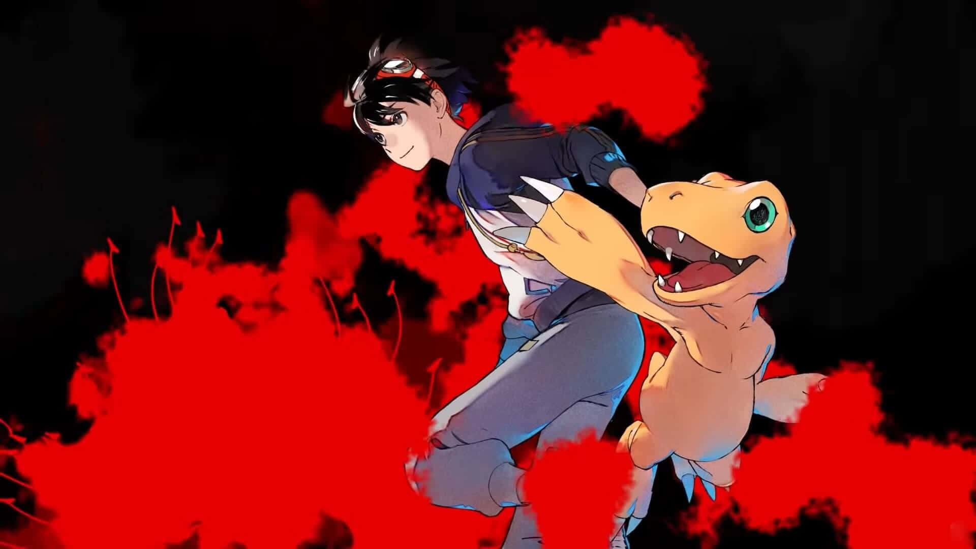 Agumon, partner, red headband, Full HD Desktop Wallpaper