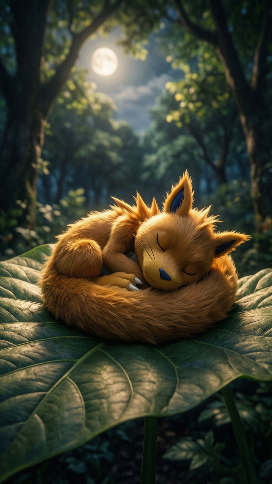 Agumon, moonlight, leaf, Full HD Phone Wallpaper