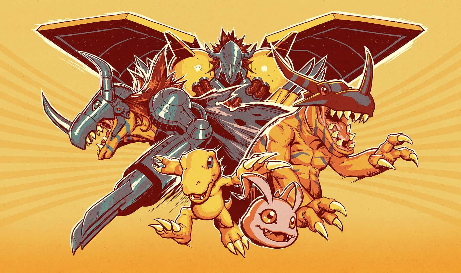 Agumon, digital monsters, wings, HD Desktop Wallpaper
