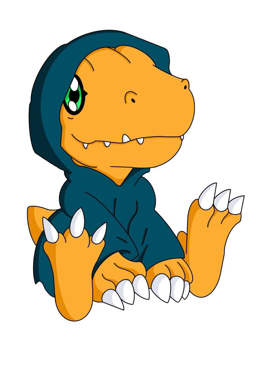 Agumon, orange dinosaur, dark blue hoodie, HD Phone Wallpaper