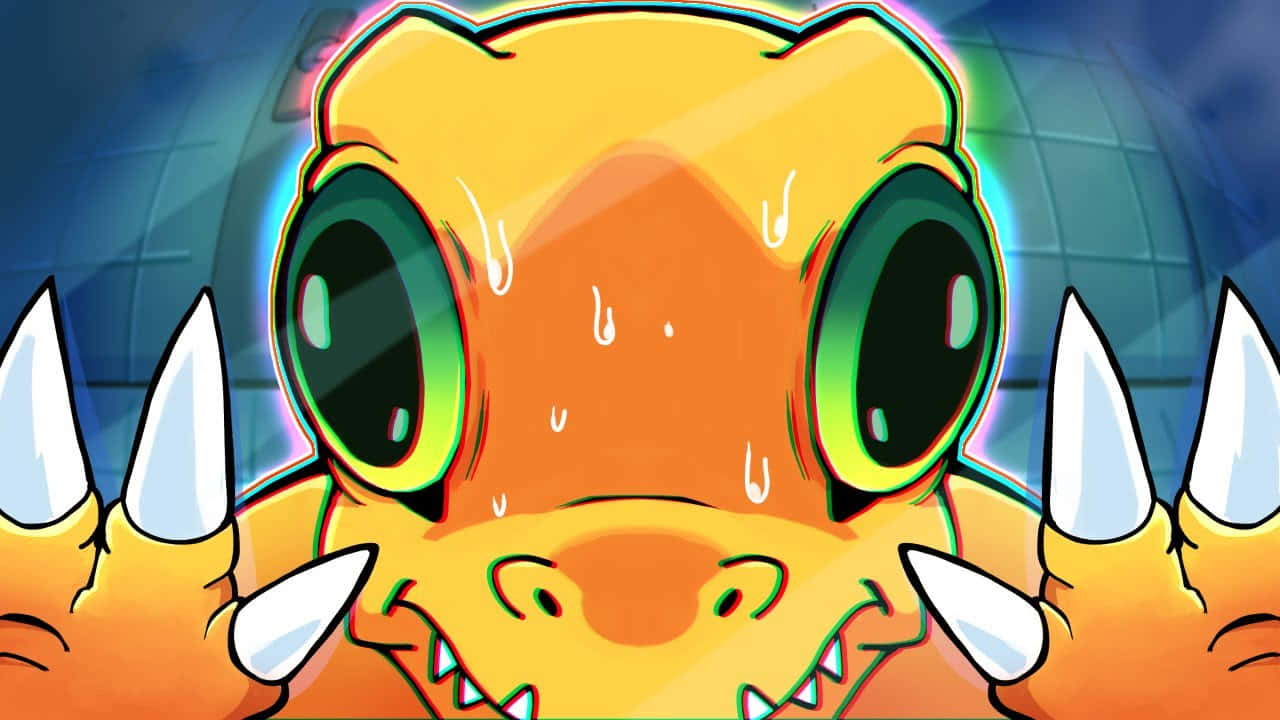 Agumon, orange dinosaur, huge green eyes, HD Desktop Wallpaper