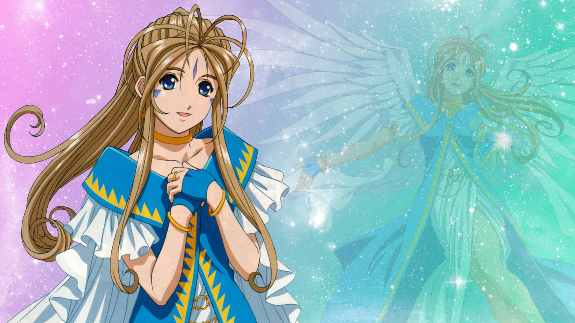Belldandy, Ah My Goddess, blue and white dress, Full HD Desktop Wallpaper