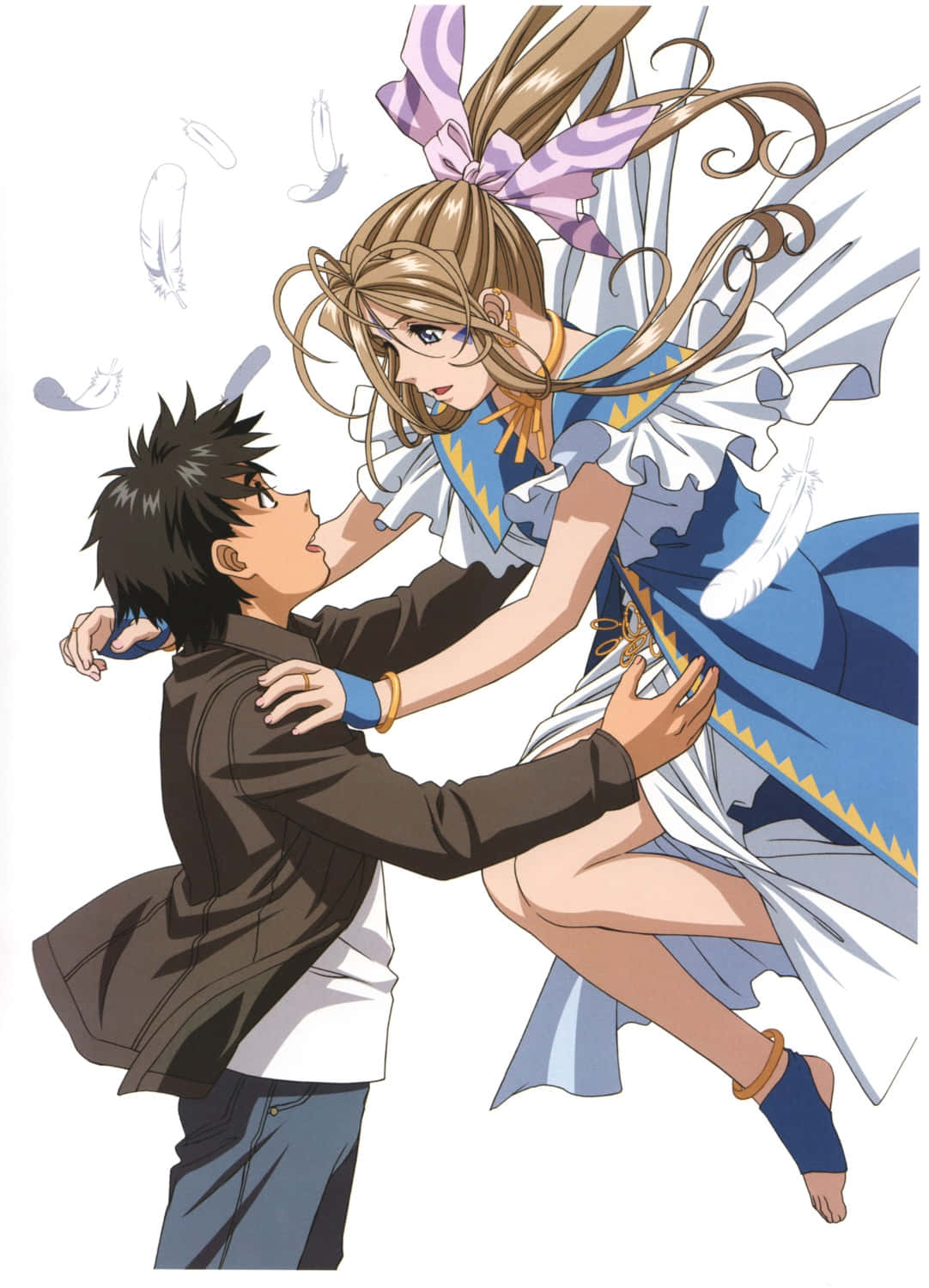 Belldandy, blue and white dress, purple bow, HD Phone Wallpaper