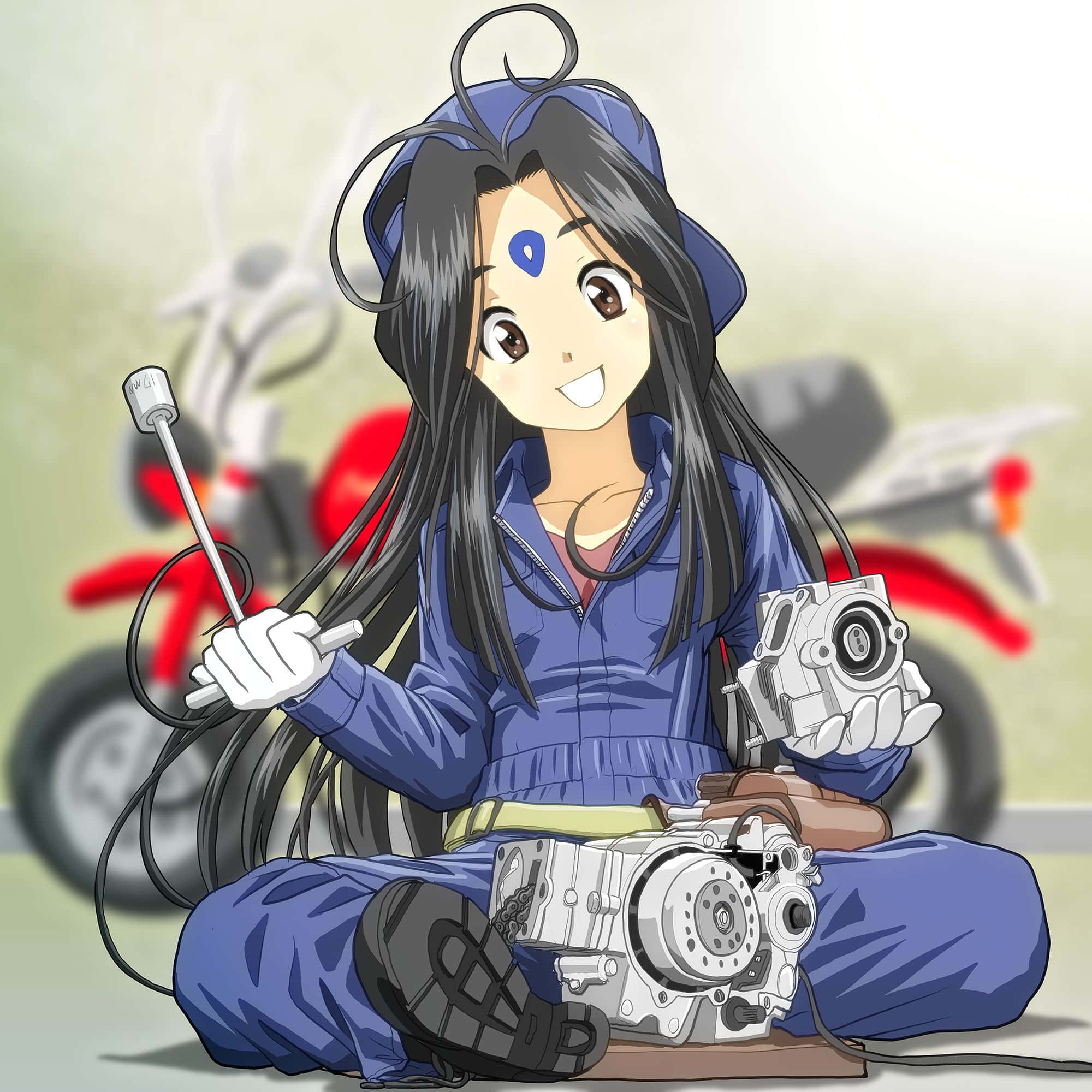 Skuld, Ah My Goddess, blue mechanic overalls, Full HD Desktop Wallpaper