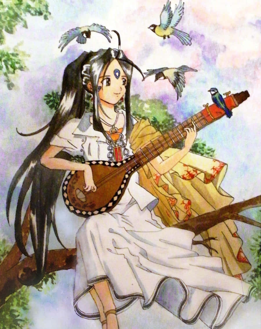 Ah My Goddess, Skuld, cityscape backdrop, SD Phone Wallpaper