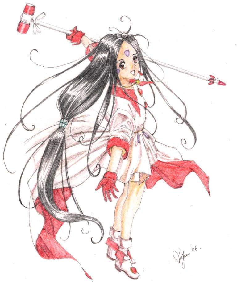 Skuld, anime-style, long black hair, SD Phone Wallpaper