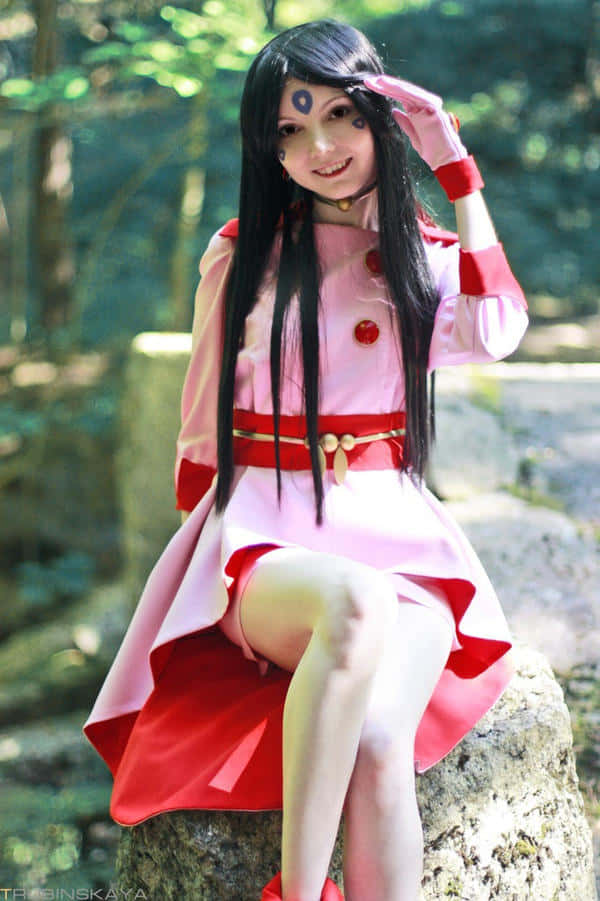 Skuld, pink and red outfit, black hair, SD Phone Wallpaper