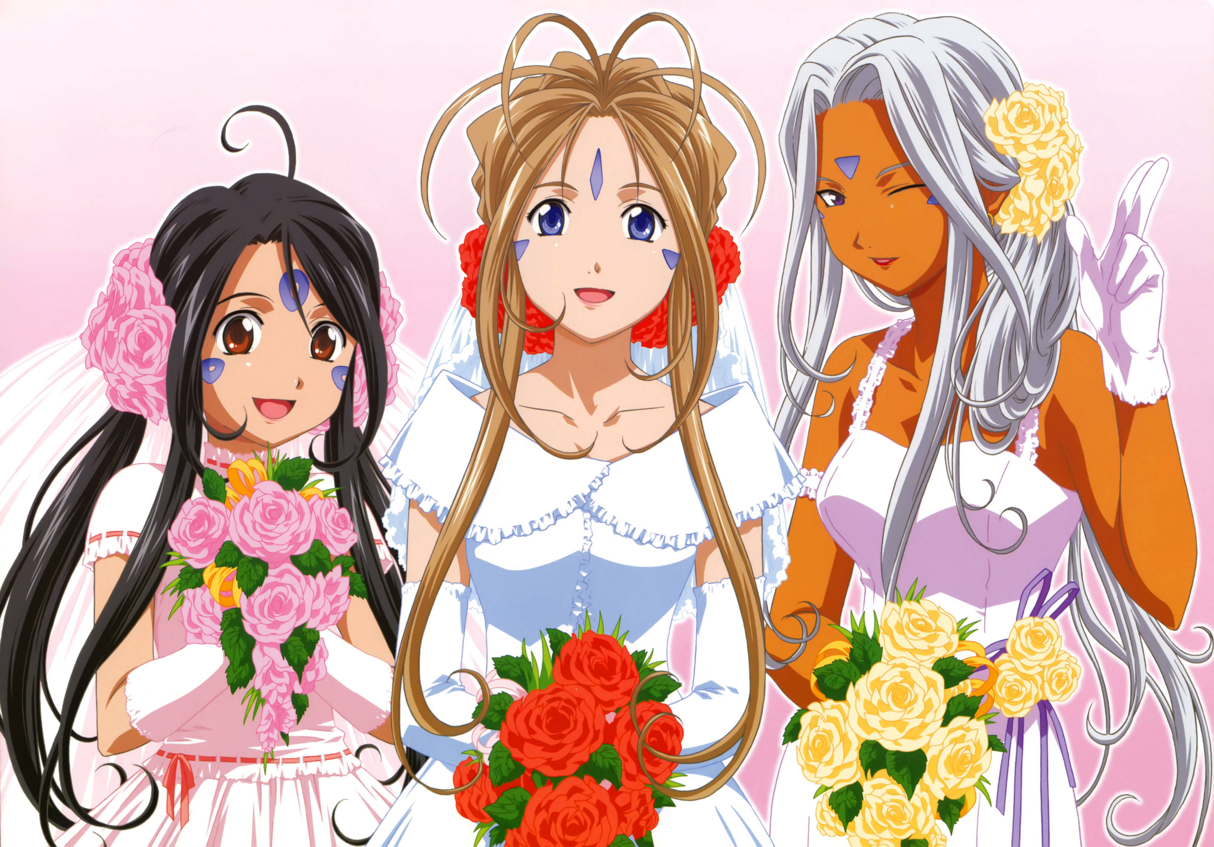 Ah My Goddess, bridal outfits, white wedding dresses, 4K Desktop Wallpaper