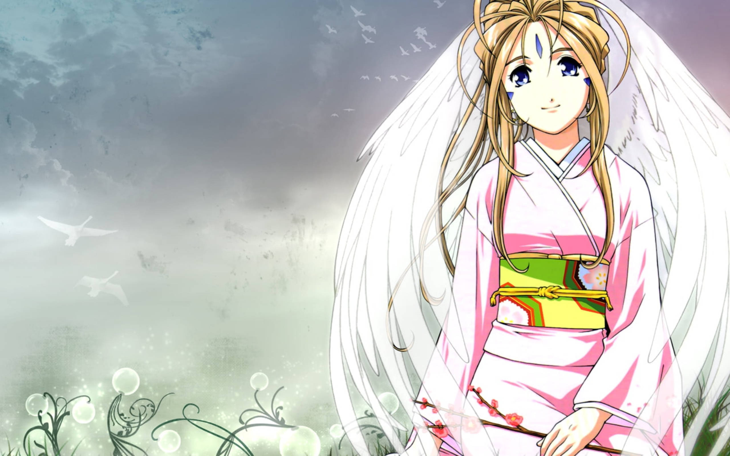Ah My Goddess, kimono, blonde hair, 2K Desktop Wallpaper