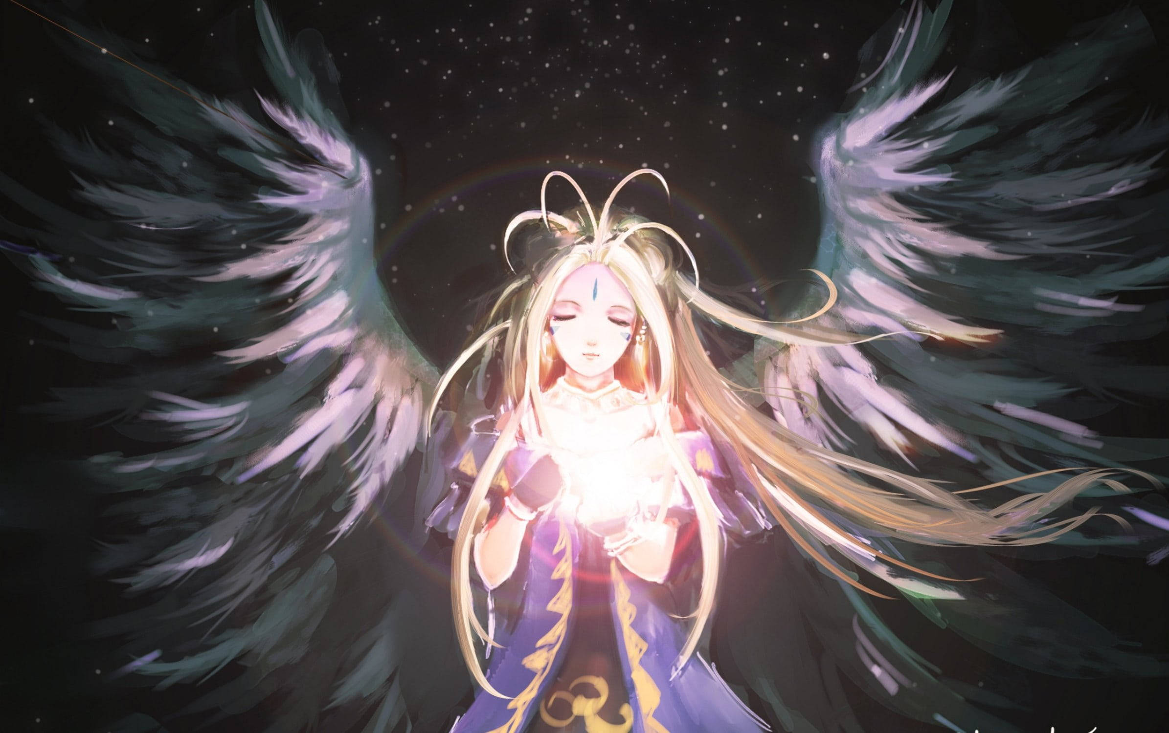 Ah My Goddess, anime angel, glowing wings, Full HD Desktop Wallpaper