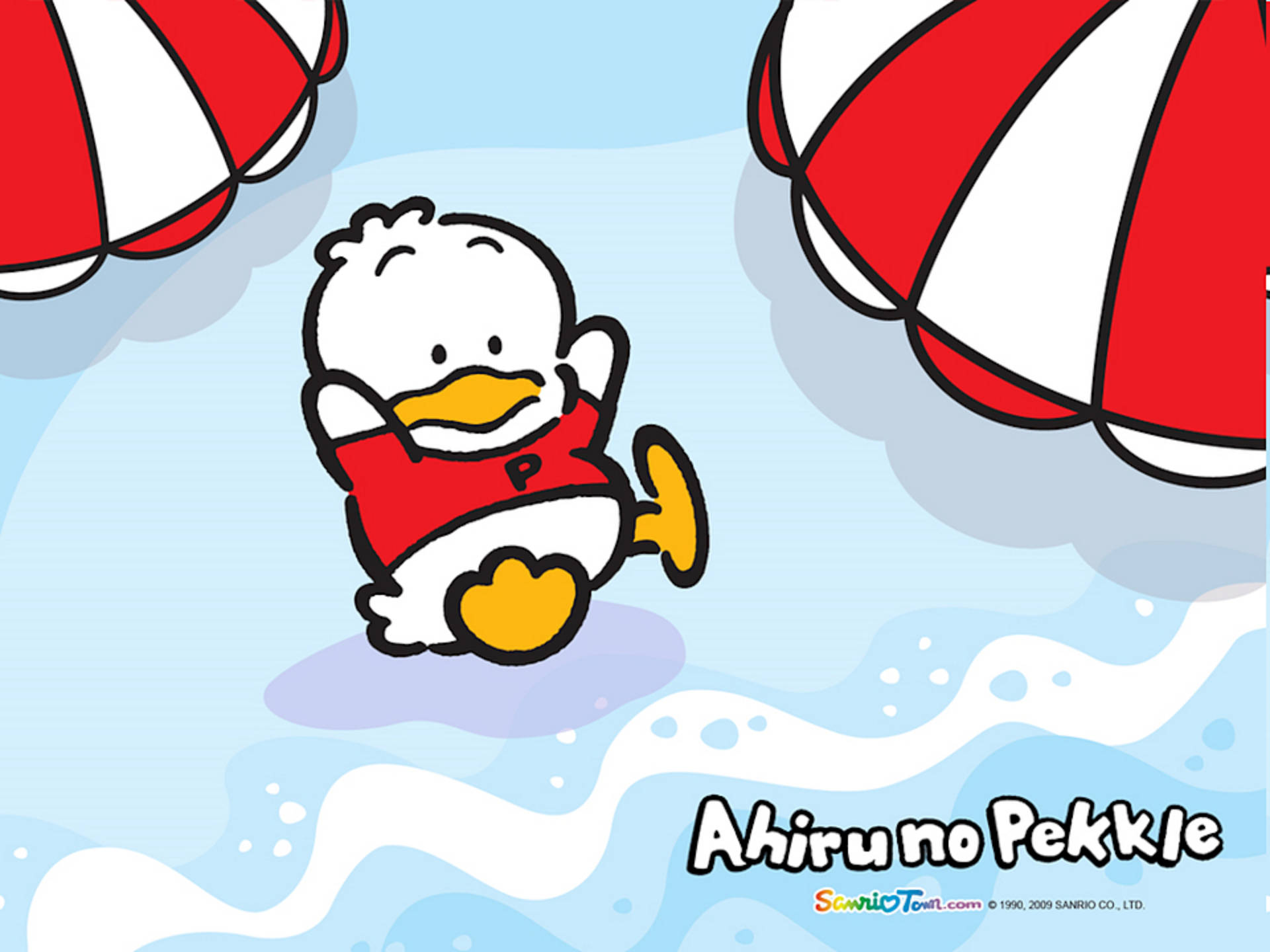 Ahiru no pekkle, cute cartoon duck, red shirt, Full HD Desktop Wallpaper