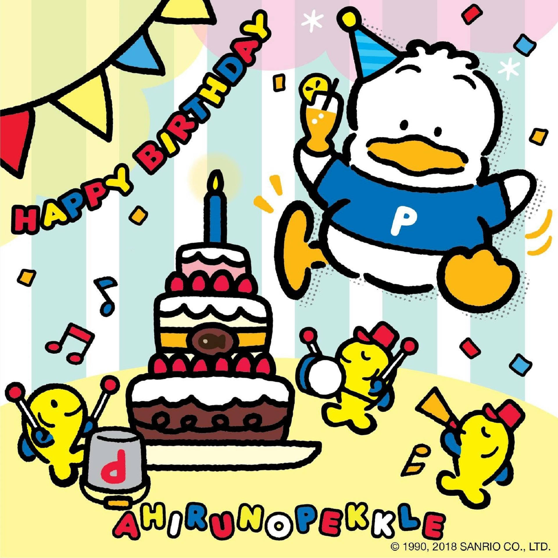 Ahiru no pekkle, party hat, three-tiered birthday cake, Full HD Desktop Wallpaper