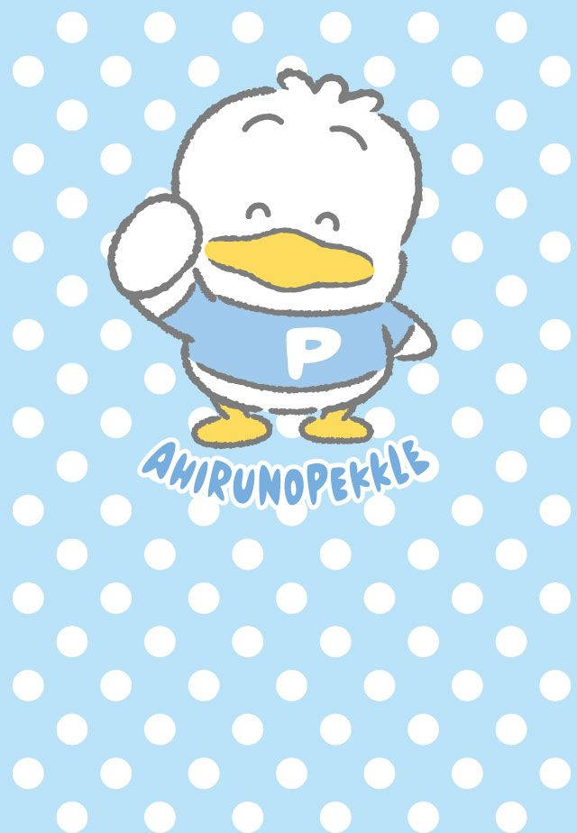 Ahiru no pekkle, polka dot, white duck character, SD Phone Wallpaper