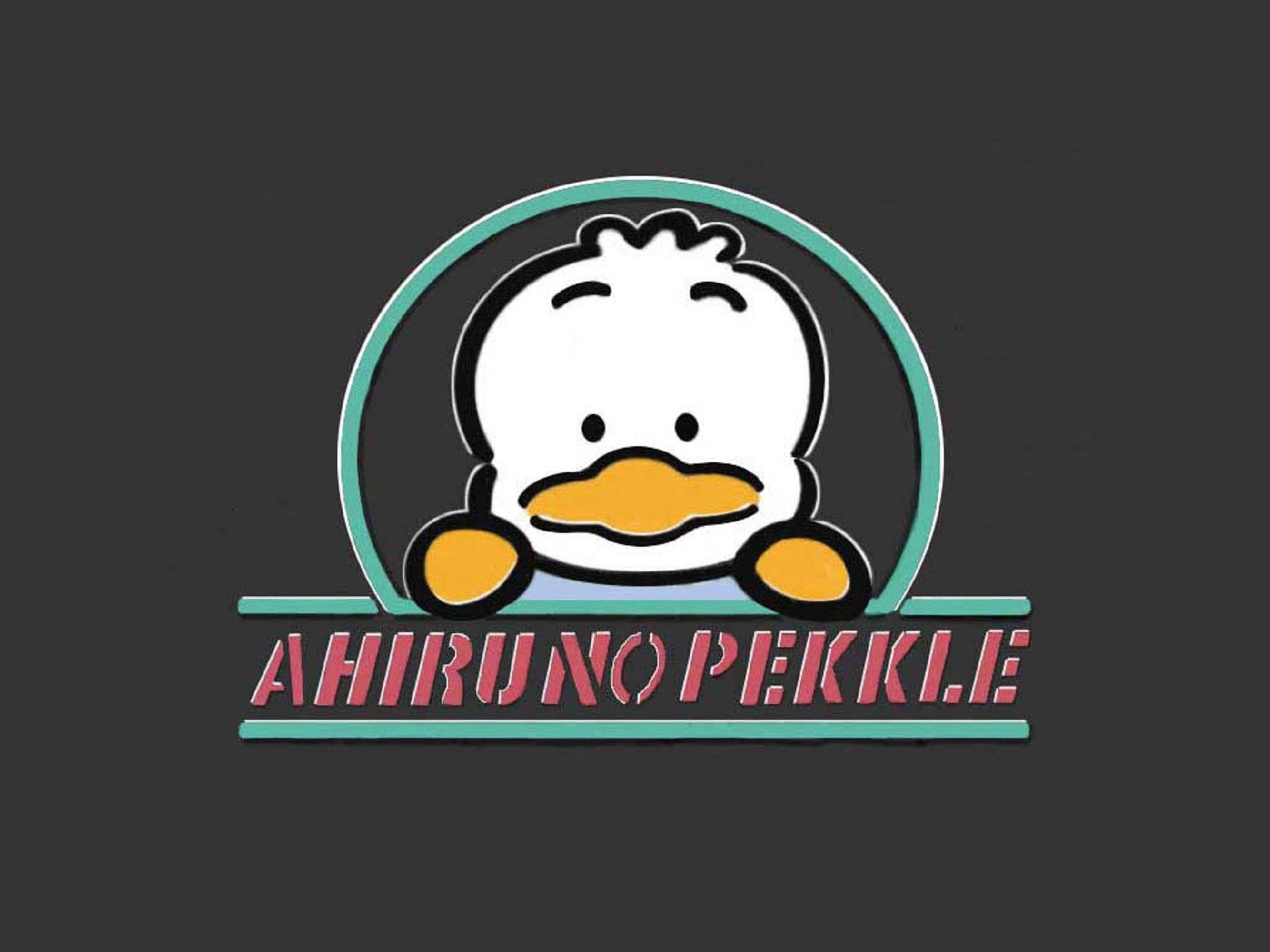 Ahiru no pekkle, teal circle, pink text, Full HD Desktop Wallpaper