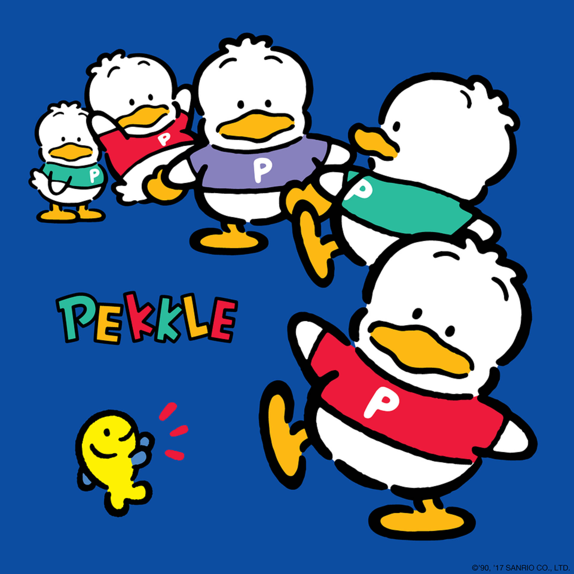 Ahiru no pekkle, cartoon ducks, colorful shirts, Full HD Desktop Wallpaper
