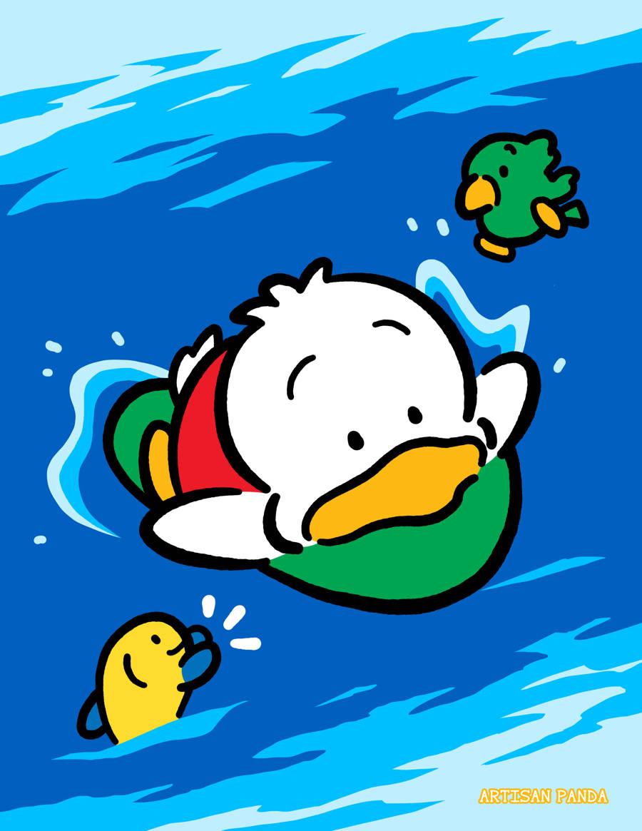 Ahiru no pekkle, green life vest, blue water, SD Phone Wallpaper