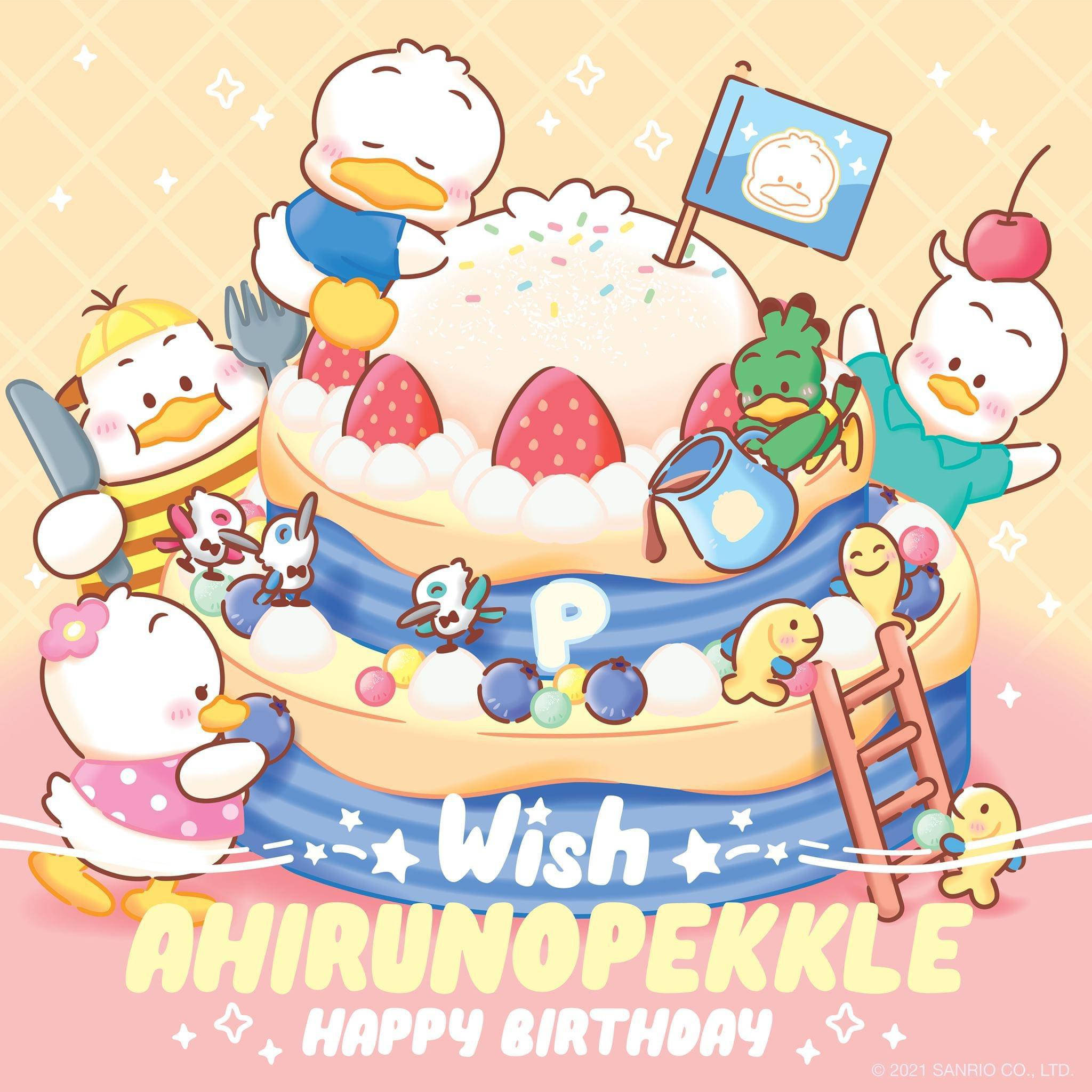 Ahiru no pekkle, cake, strawberries, Full HD Desktop Wallpaper