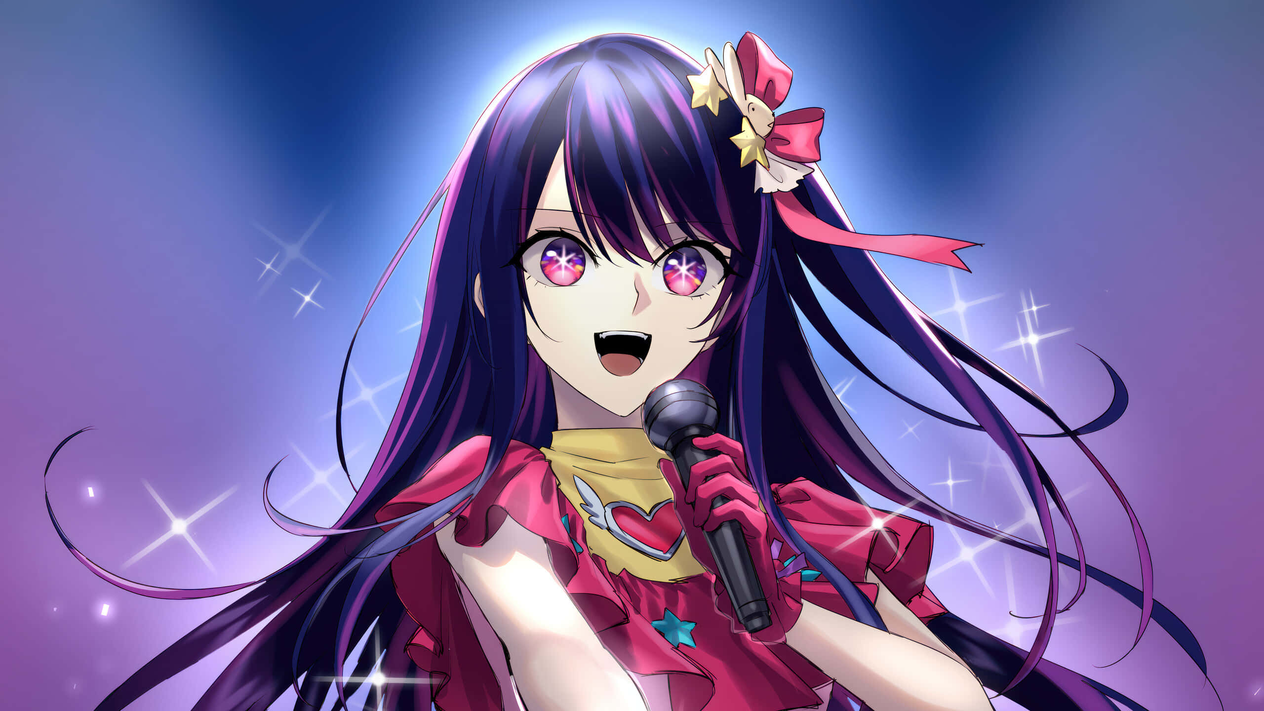 AI Hoshino, anime idol singer, purple hair, 2K Desktop Wallpaper