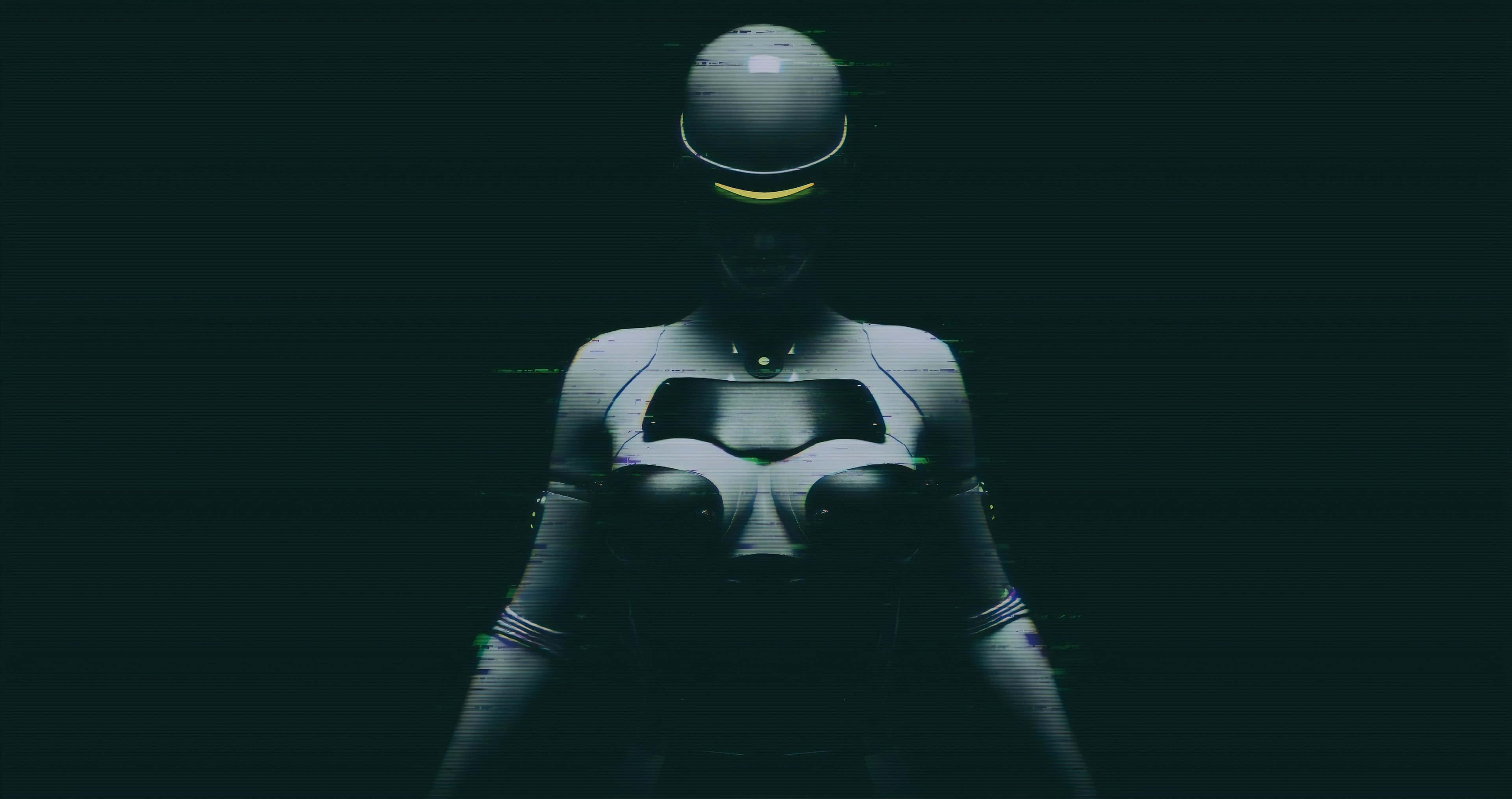 Futuristic Artificial Intelligence Concept, humanoid robot, glowing yellow eyes, 4K Desktop Wallpaper
