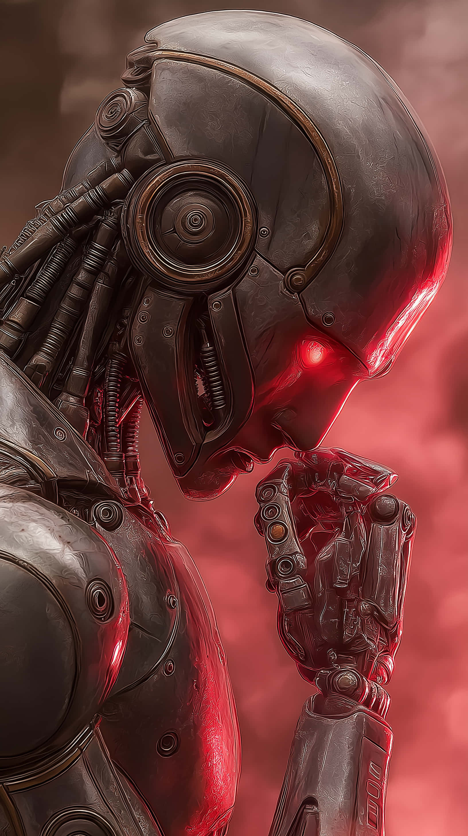futuristic humanoid robot, glowing red eyes, metallic robot, 2K Phone Wallpaper