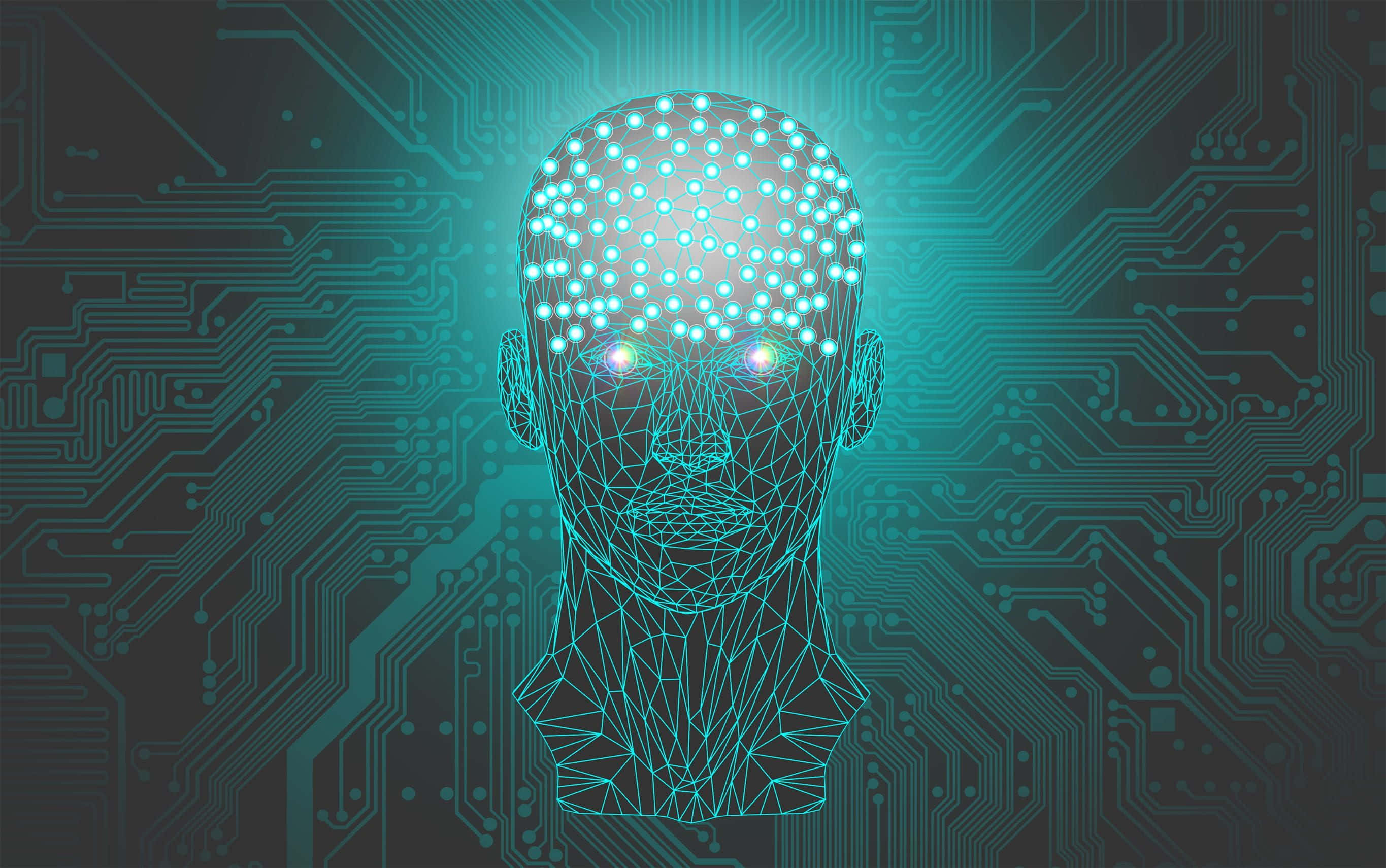 AI, wireframe human head, glowing dots, 2K Desktop Wallpaper