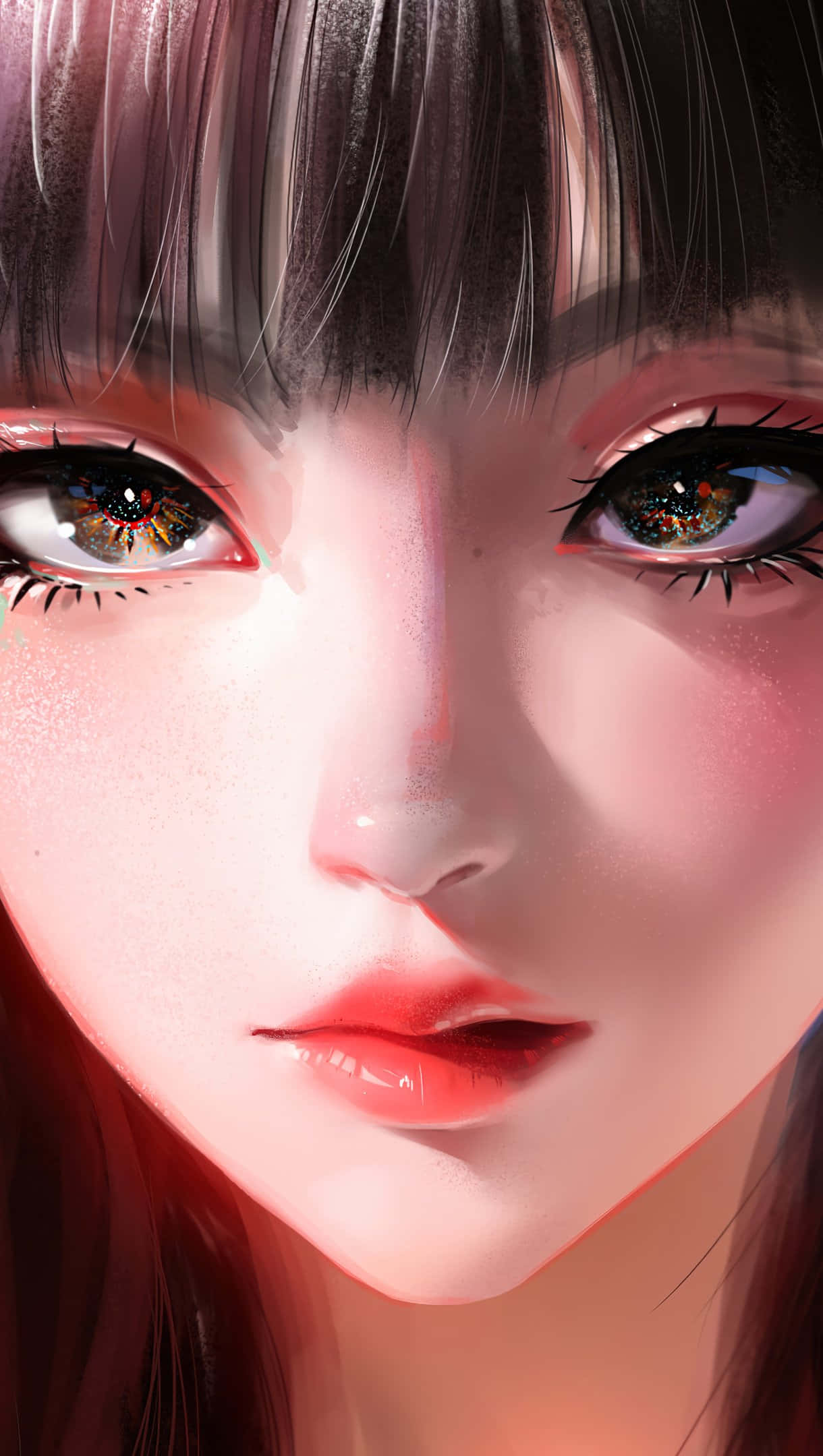 anime girl, glowing eyes, soft pink lighting, Full HD Phone Wallpaper