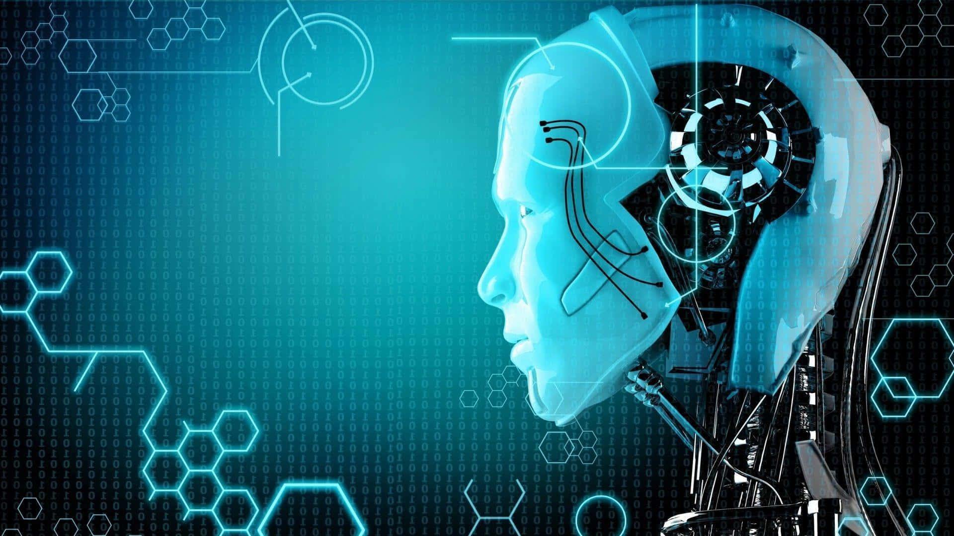 AI, cyborg head, glowing blue circuitry, Full HD Desktop Wallpaper